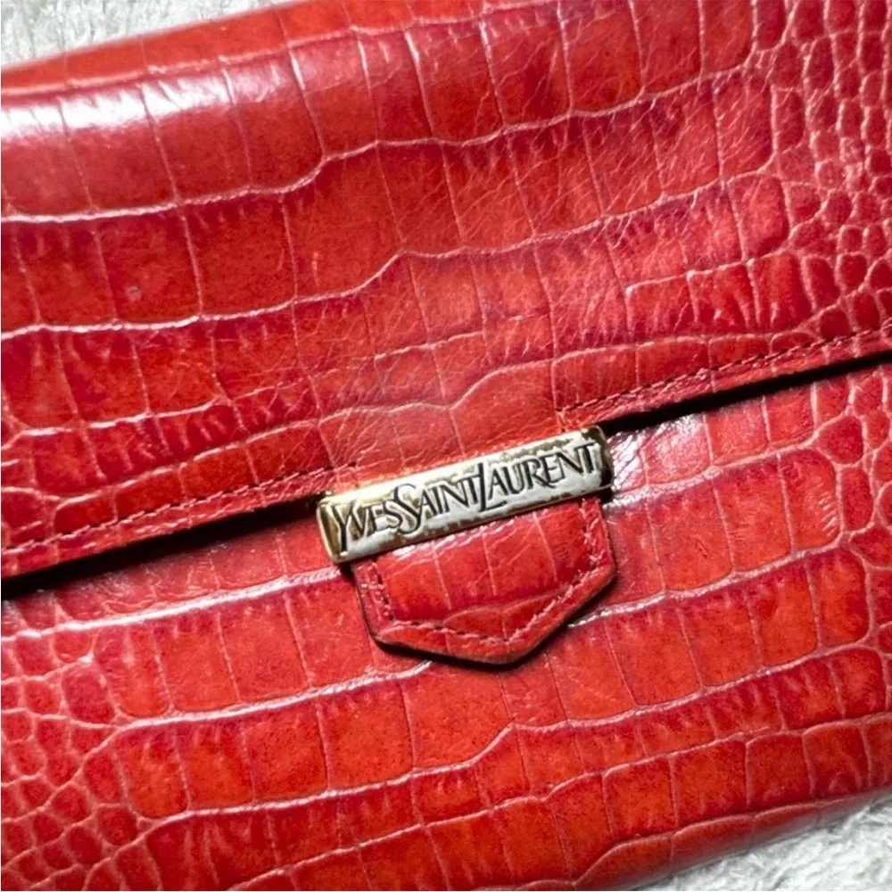 Yves Saint Laurent Red Embossed Leather Wallet - Picture 5 of 13
